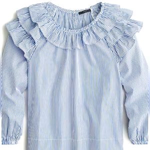 J.Crew | Pin Striped blue and white ruffle shoulder blouse size small nwot